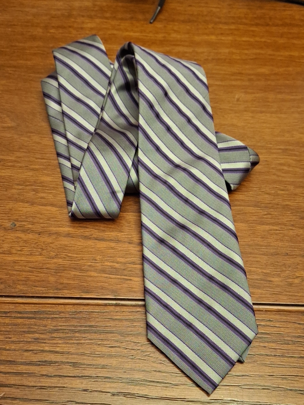 ck Calvin KleinGray Purple Striped Silk Tie Extra Long Aprx 64" Preloved